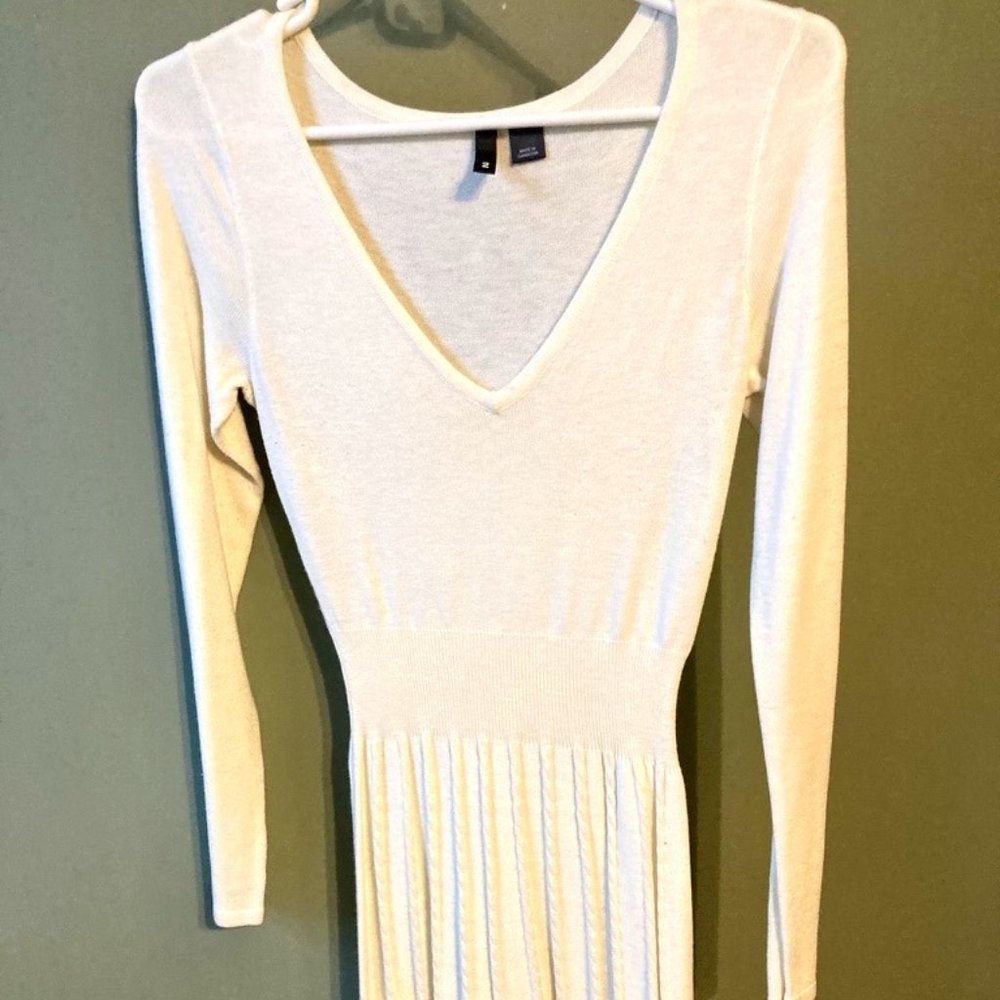 V Neck Cream Sweater Dress